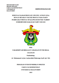 Image of Hubungan kadar prostatic specific antigen (PSA) dengan besaran volume prostat pada pasien pembesaran prostat jinak (PPJ) di RSUP DR. wahidin Sudirohusodo Makassar tahun 2020-2021