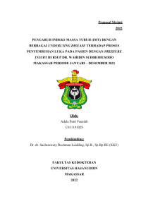 Image of Pengaruh indeks massa tubuh (IMT) dengan berbagai underlying disease terhadap proses penyembuhan luka pada pasien dengan pressure injury di RSUp DR. wahidin Sudirohusodo Makassar periode januari-Desember 2021