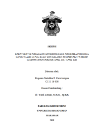 Image of KARATERISTIK PEMAKAIAN ANTIBIOTIK PADA PENDERITA PIODERMA SUPERFISIALIS DI POLI KULIT DAN KELAMIN RUMAH SAKIT WAHIDIN SUDIROHUSODO PERIODE APRIL 2017-APRIL 2019