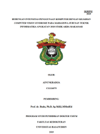 Image of Hubungan intensitas penggunaan komputer dengan kejadian computer vision syndrome pada mahasiswa jurusan teknik informatika angkatan 2018 stimik akba makassar