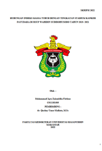 Image of Hubungan indeks massa tubuh dengan tingkatan stadium kanker payudara di rsup wahidin sudirohusodo tahun 2019-2021