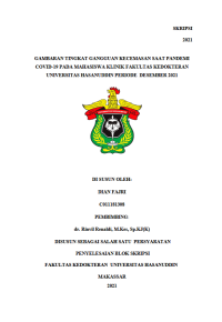 Image of Gambaran tingkat gangguan kecemasan saat pandemi covid-19 pada mahasiswa klinik fakultas kedokteran universitas hasanuddin periode desember 2021