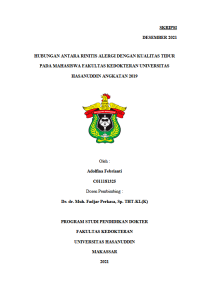 Image of Hubungan antara rinitis alergi dengan kualitas tidur pada mahasiswa fakultas kedokteran universitas hasanuddin angakatan 2019