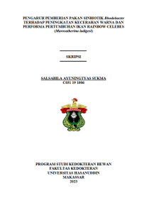 Image of Pengaruh pemberian pakan sinbiotik Rhodabucter terhadap peningkatan kecerahan warna dan performa pertumbuhan ikan rainbow celebes (Marosatherina ladigest)
