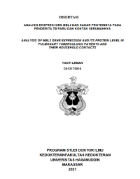 Image of Analisis ekspresi gen mbl2 dan kadar proteinnya pada penderita tb paru dan kontak serumahnya