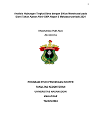 Image of Analisis hubungan tingkat stres dengan siklus menstruasi pada siswi tahun ajaran akhir SMA Negeri 5 Makassar periode 2024