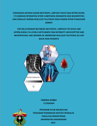 Image of Hubungan antara kadar neutrofil limfosit ratio dan interleukin 17A dengan intensitas nyeri campuran (Nosisepsi dan neuropatik) dan derajat hernia nukleus pulposus pada pasien nyeri punggung bawah