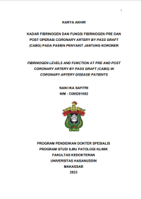 Image of Kadar fibrinogen dan fungsi fibrinogen pre dan post operasi coronary artery by pass graft (cabg) pada pasien penyakit janrung koroner