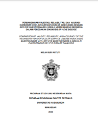 Image of Perbandingan validitas,reliabilitas,dan akurasi kuesioner ocular surface disease index (osdi) dengan dry eye questionnaire-5 (deq-5) versi bahasa indonesia dalam penegakan diagnosis dry eye disease