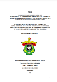 Image of Korelasi parameter morfologi hati menggunakan st scan abdomen dengan derajat keparahan sirosis berdasarkan skor child pugh penderita sirosis hati di rsup dr. wahidin sudirohusodo makassar