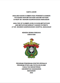 Image of Analisis kadar d-drimer pada penderita kanker payudara non metastatis dan metastatis di rsup dr. wahidin sudirohusodo makassar