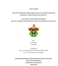 Image of Analisis parameter laboratorium (nlr,pnl,albumin- crp ratio) terhadap klinis pada pasien icu