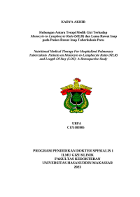 Image of Hubungan antara terapi medik gizi terhadap monocyte-to-lymphocyte ratio (mlr) dan lama rawat inap pada pasien rawat inap tuberkulosis paru