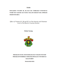 Image of Pengaruh vitamin b1, b6, dan b16 terhadap intensitas nyeri dan kadar glutamat dalam darah pada operasi seksio sesarea