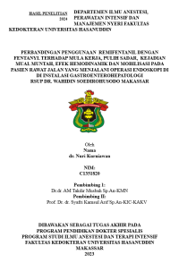 Image of Perbandingan penggunaan remifentanil dengan fentanyl terhadap mula kerja,pulih sadar,kejadian mual muntah,efek hemodinamik dan mobilisasi pada pasien rawat jalan yang menjalani operasi endoskopi rsup dr. wahidin sudirohusodo makassar