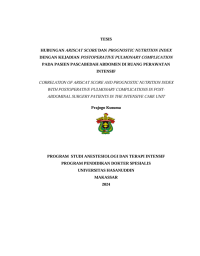 Image of Hubungan ariscat score dan prognostic nutrition index dengan kejadian postoperative pulmonary complication pada pasien pascabedah abdomen di ruang perawatan intensif