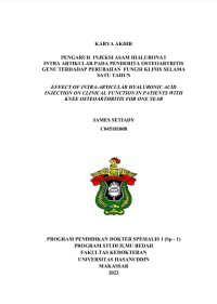 Image of Pengaruh injeksi asam hilaluronat intra artikular pada penderita osteoartritis genu terhadap perubahan fungsi klinis selama satu tahun