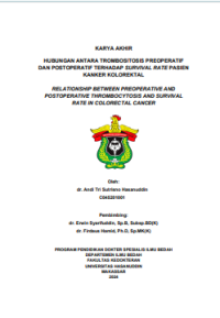Image of Hubungan antara trombositosis preoperatif dan postoperatif terhadap survival rate pasien kanker kolorektal