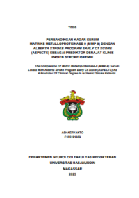 Image of Perbandingan kadar serum matriks metalloproteinase-9 (mmp-9) dengan alberta stroke program early ct score (aspects) sebagai prediktor derajat klinis pasien stroke iskemik