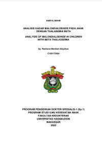 Image of Analisis kadar malondialdehide pada anak dengan thalasemia beta