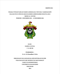 Image of Tingkat Pengetahuan Pasien Ginekologi Tentang Vaksinasi HPV Dalam Upaya Pencegahan Kanker Leher Rahim Di Ratulangi Medical  Center Periode 1 Desember 2014-23 Desember 2014