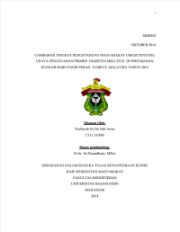 Image of Gambaran tingkat pengetahuan masyarakat umum tentang upaya pencegahan primer diabetes mellitus di perumahan bandar baru pasir pekan, tumpat, malaysia tahun 2014