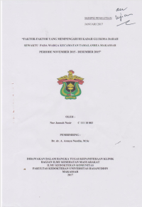Image of Faktor-faktor yang memengaruhi kadar glukosa darah sewaktu pada warga kecamatan tamalanrea  makassar periode november 2015-desember 2015