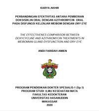 Image of Perbandingan efektivitas antara pemberian doksisiklin oral dengan azithromycin oral pada disfungsi kelenjar meibom dengan dry eye