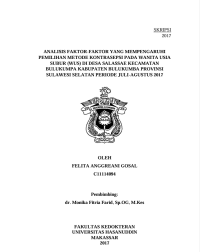 Image of Analisis faktor-faktor yang mempengaruhi pemilihan metode kontrasepsi pada wanita usia subur (wus) di desa salassae kecamatan bulukumpa kabupaten bulukumba provinsi sulawesi selatan periode juli–agustus 2017