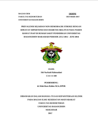 Image of Prevalensi Kejadian Non Hemoragik Stroke Dengan Riwayat Hipertensi Dan Diabetes Melitus Pada Pasien Rawat Inap Di Rumah Sakit Pendidikan Universitas Hasanuddin Makassar Perioe Juli 2015 - Juni 2016