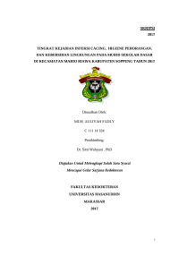 Image of Tingkat kejadian infeksi cacing, higiene perorangan, dan kebersihan lingkungan pada murid sekolah dasar di kecamatan mario riawa kabupaten soppeng tahun 2017