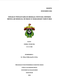 Image of Tingkat pengetahuan remaja tentang infeksi menular seksual  di sman 21 makassar tahun 2016