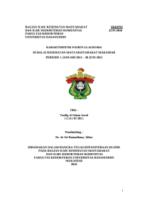 Image of Karakteristik pasien glaukoma di balai kesehatan mata masyarakat makassar periode 1 januari 2015–30 juni2015