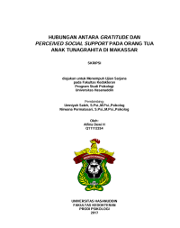 Image of Hubungan Antara Gratitude Dan Perceived Social Support Pada Orang Tua Anak Tunagrahita Di Makassar