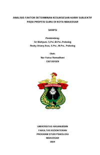 Image of Analisis faktor determinan kesuksesan karir subjektif pada profesi guru di kota Makassar
