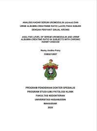 Image of Analisis kadar serum uromodolin dan urine albumin creatine ratio pada subjek dengan penyakit hinjal kronis