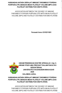 Image of Hubungan antara derajat immune thrombocytopenia purpura (itp) dengan mean platelet volume (mpv) dan platelet distribution width (pdw)
