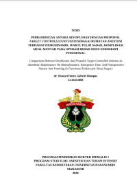 Image of Perbandingan antara sevofluran dengan propofol target controlled infusion sebagai rumatan anestesi terhadap hemodinamik,waktu pulih sadar,komplikasi mual muntah pada operasi bedah sinus endoskopi fungsional