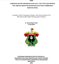 Image of Hubungan antara perubahan suhu kulit,cold test dan pinprick test sebagai indikator ketinggian blok pasca pemberian anestesi spinal