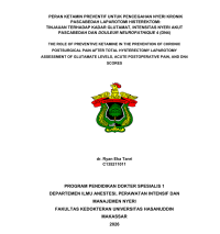 Image of Peran ketamin preventif untuk pencegahan nyeri kronik pascabedah laparotomi histerektomi: tinjauan terhadap kadar glutamat,intensitas nyeri akut pascabedah dan douleur neuropathique 4(DM)