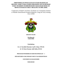 Image of Perbandingan penggunaan stapler dengan benang jahit pada pasien kranioplasti di rumah sakit wahidin sudirohusodo Makassar dengan menggunakan early healing score (EHS)