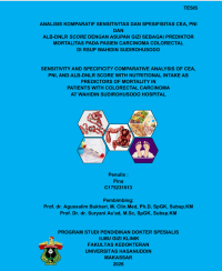 Image of Analisis komparatif sensitivitas dan spesifisitas cea, PNi dan ALB-DNLR score dengan asupan gizi sebagai prediktor mortalitas pada pasien carcinoma colorectal di RSUP Wahidin Sudirohusodo