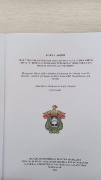 Image of Efek terapi IL-6 inhibotor tocilizumab pada pasien kritis covid-19;: tinjauan terhadap perubahan skor sofa,CRP,prokalsitonin, dan ferritin