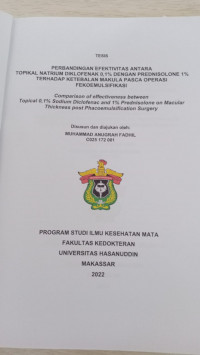 Image of Perbandingan efektivitas antara topikal natrium diklofenak 0,1% dengan prednisolone 1% terhadap ketebalan makula pasca operasi fekoemulsifikasi