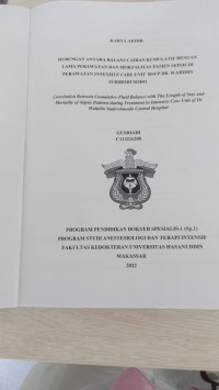 Image of Hubungan antara balans cairan kumulatif dengan lama perawatan dan mortalitas pasien sepsis di perawatan intensive care unit RSUP DRWS