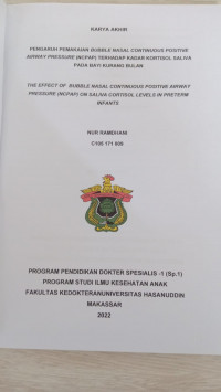 Image of Pengaruh pemakaian bubble nasal continuous positive airway pressure (NCPAP) terhadap kadar kortisol saliva pada bayi kurang bulan