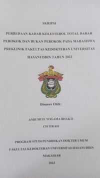 Image of Perbedaan kadar kolesterol total darah perokok dan bukan perokok pada mahasiswa preklinik fakultas kedokteran unhas tahun 2022