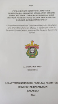 Image of Perbandingan intervensi repetitive transcranial magnetic stimulation dengan stimulasi sham terhadap perubahan skor disfagia pasien stroke iskemik berdasarkan gugging swallowing screen