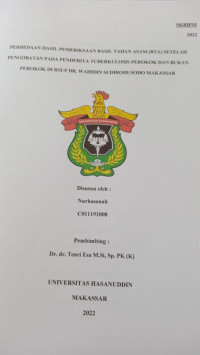 Image of Perbedaan hasil pemeriksaan basil tahan asam (BTA) setelah pengobatan pada penderita tuberkulosis perokok dan bukan perokok di RSUP DR. Wahidin Sudirohusodo Makassar