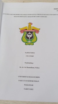 Image of Analisis faktor risiko kejadian persalinan prematur di Rs Universitas Hasanuddin kota Makassar tahun 2020-2022